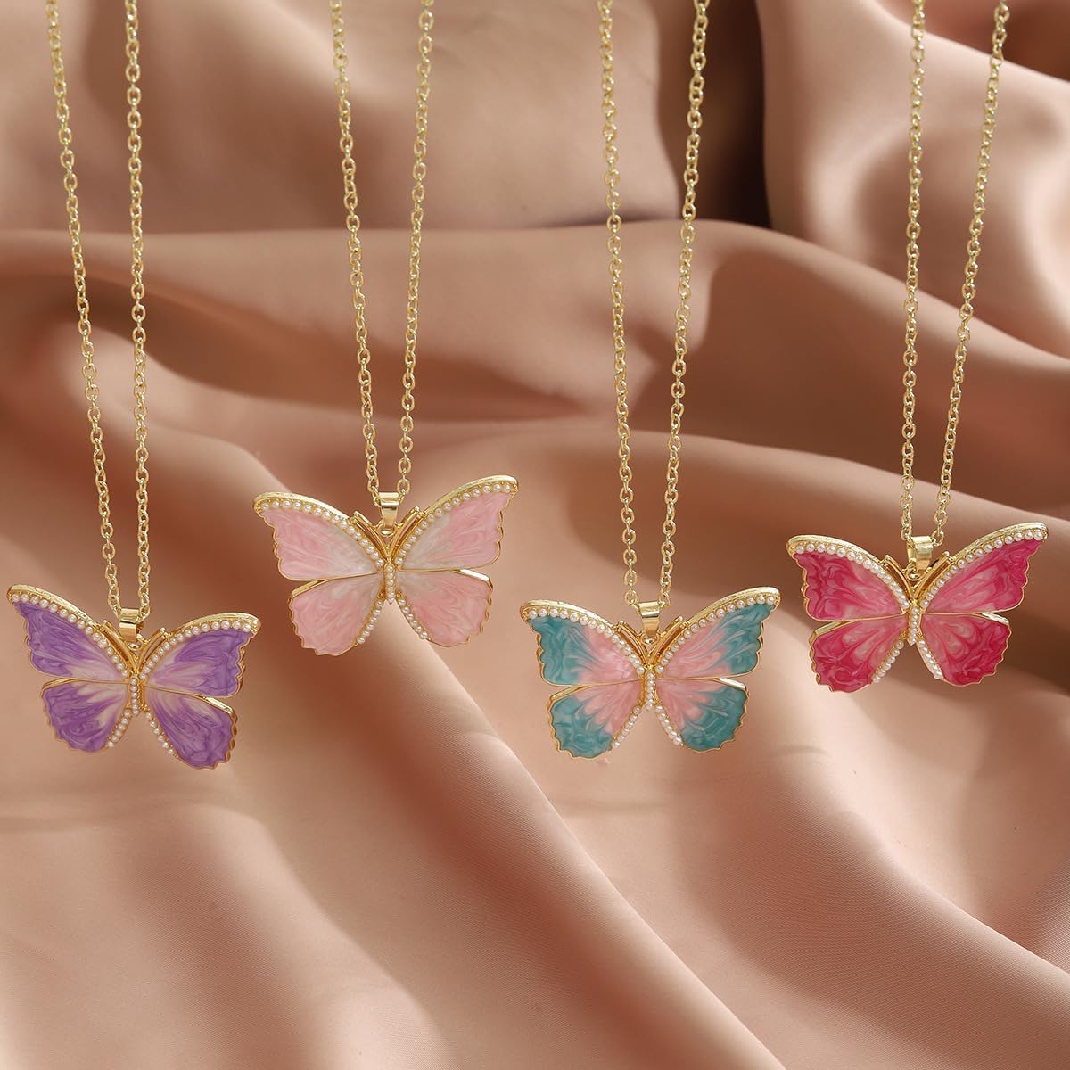 Beautyiful Butterfly Pendant Necklace Pearl Bead Enamel Colorful Butterfly Necklace for Women - Image 3