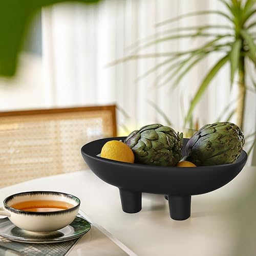 Miniatura 10 de Samchilderlan Frutero de cerámica para encimera de cocina, cuenco decorativo de tres patas para decoración de mesa, cuenco de pedestal moderno