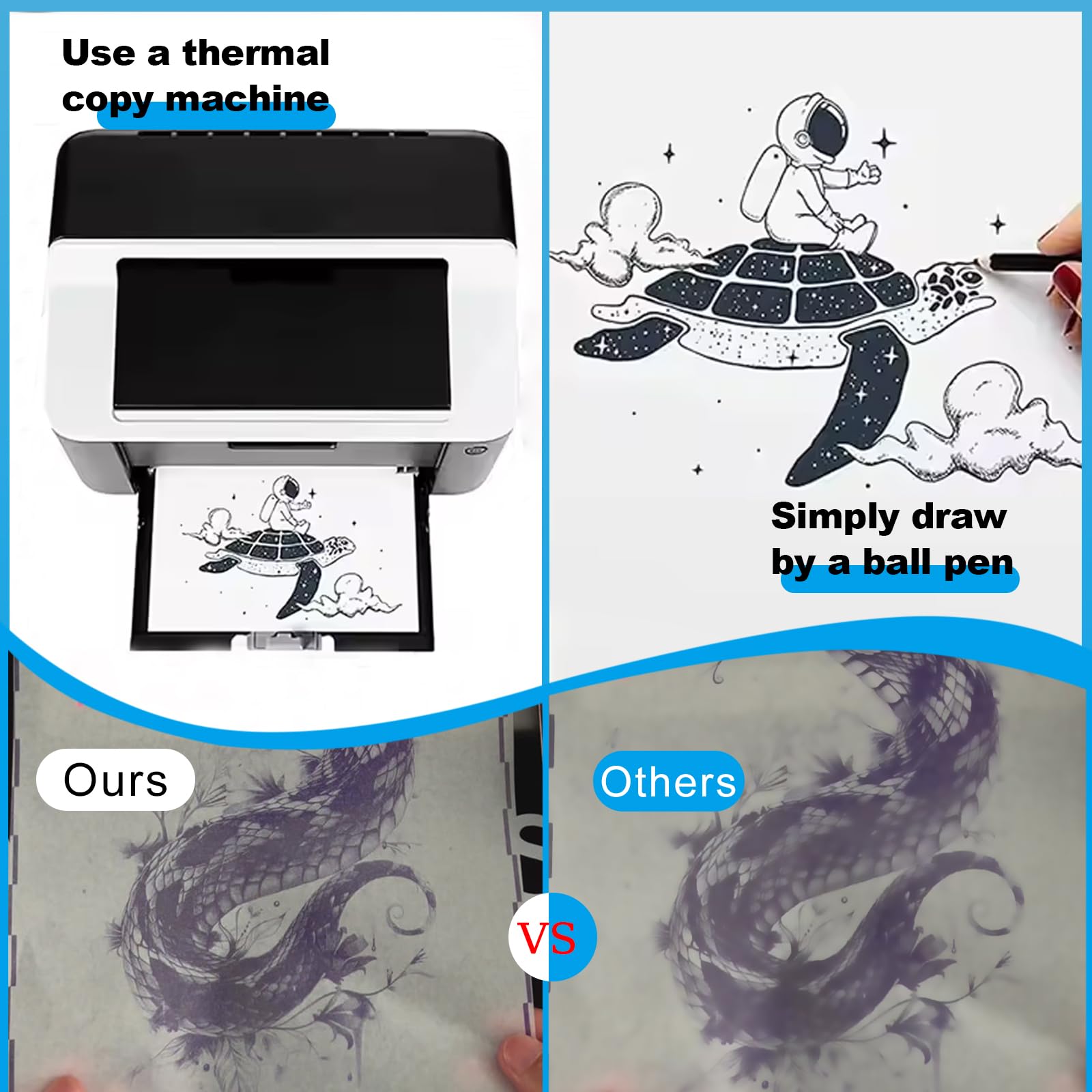 Emalla Tattoo Transfer Paper 100 Sheets, Thermal Stencil Paper for Tattooing A4 Professional Tracing with Crisp Transfer 4 Layer Stencil Paper 8.27" x 12" Tattoo Supplies for Studios & Beginners