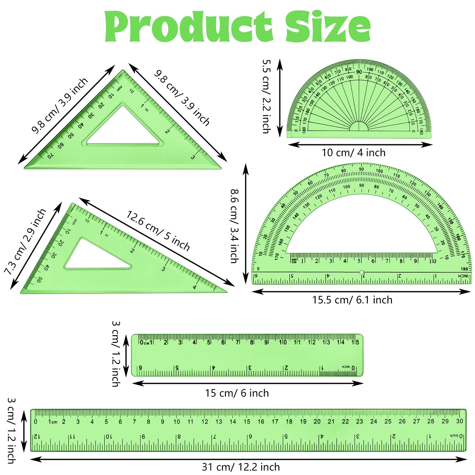 Straght Math Tools Snapklik.com : Tenare 1 Set Plastic Clear Math Set Includes Protractor ...