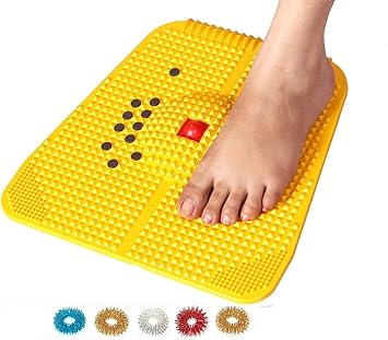 ACi Acupressure Reflexology Magnetic Pyramidal Therapy Power Pain Relief Energy Foot Health Mat Set Of 1 + Sujok Rings Set Of 5 L X W X H 30 X 30 X 7 Cm Yellow Mat