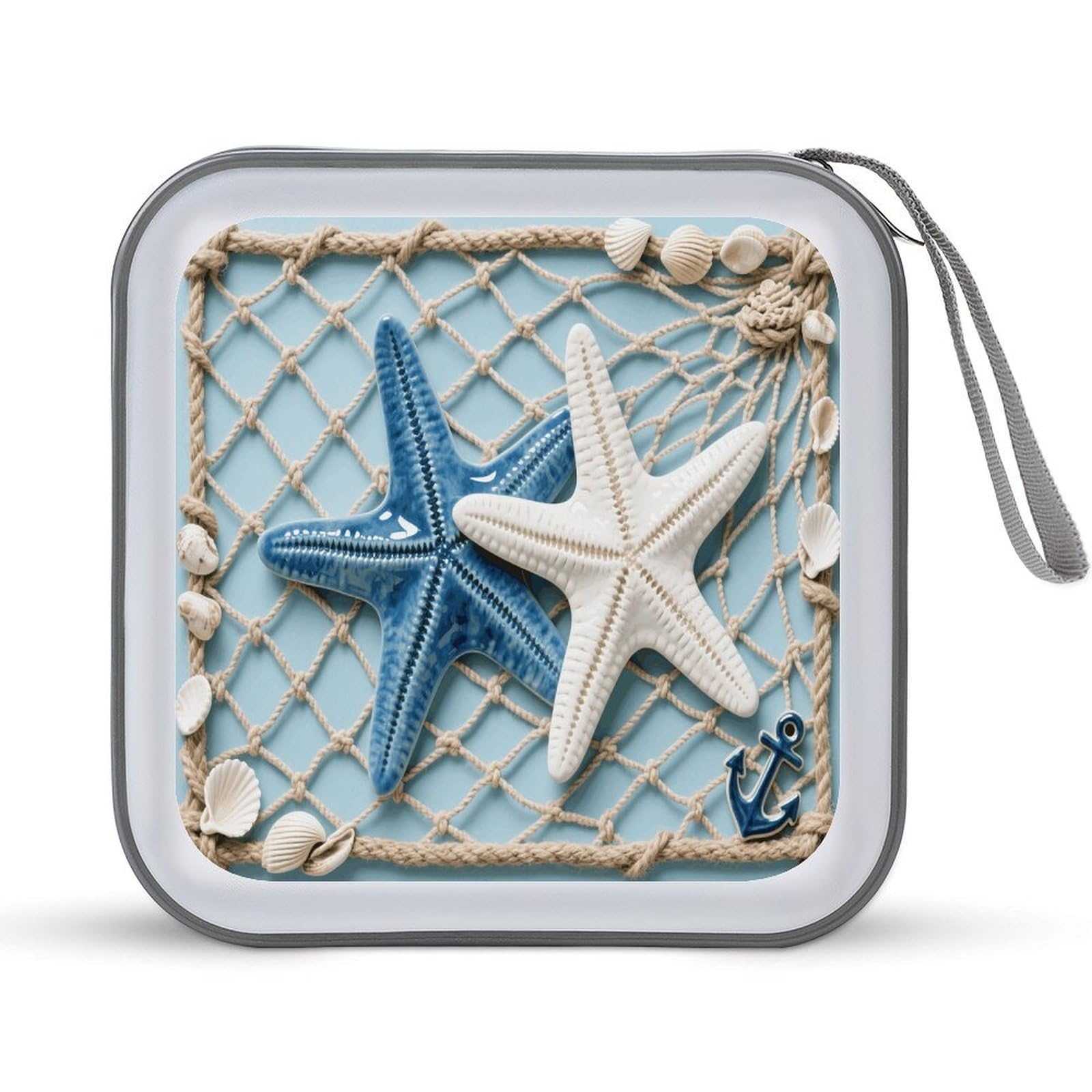 VstaDank Sea Theme Starfish DVD Case With Zipper Portable CD Case Hardshell DVD VCD Binder Storage Box EVA Protective Blu-ray Wallet 40 Capacity CD Wallet Movie Music Media Disc Wallets