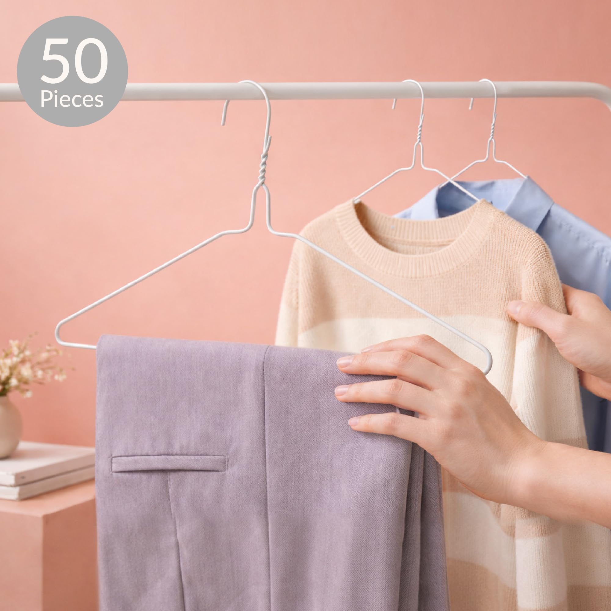 Hangerworld 50 Grucce in Metallo Bianco 40cm Salvaspazio Extra Strong per Lavanderia