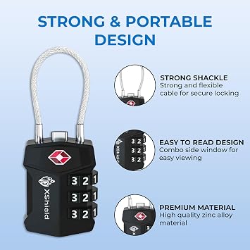 Double Dragon 2-Pack TSA Approved Suitcase Locks | Strong Shackle, Cut-Resistant Zinc Alloy, Lightweight 3-Digit Combination Travel Padlocks for Luggage, Bags & Backpacks