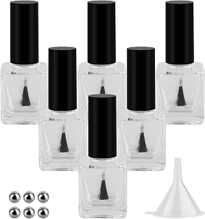 GTHER 6PCS 15ML Empty Nail Polish Glass Bottles with Brush Cap & Funnel & Mixing Balls for Nail Art