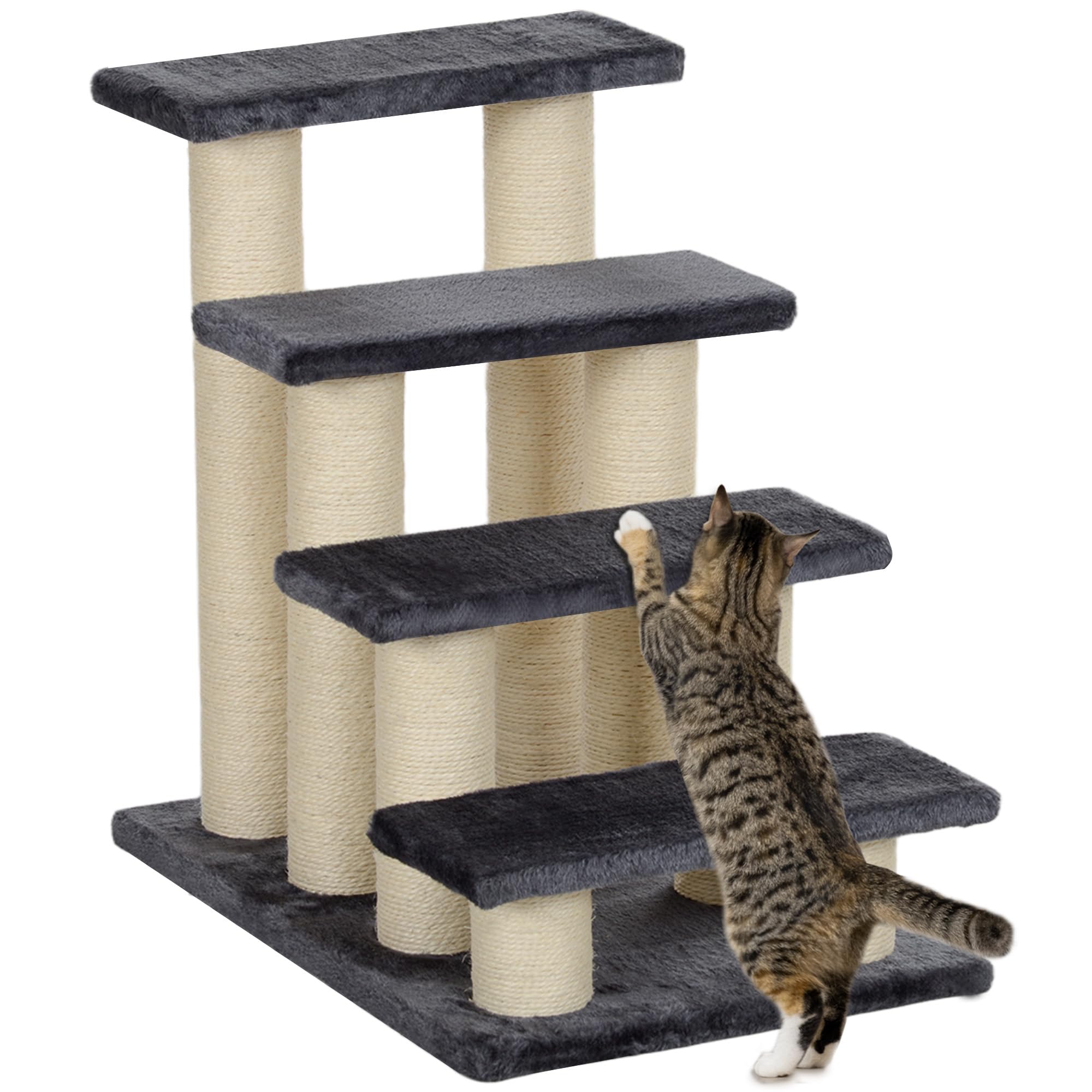 PawHut Tiertreppe Katzentreppe Hundetreppe 4 Stufen Treppe für Katze und Hunde Plüsch Grau 60 x 42 x 61 cm | Haustiertreppe, Hundetreppe, Hunderampe, Einstiegshilfe für Bett, Sofa, Couch