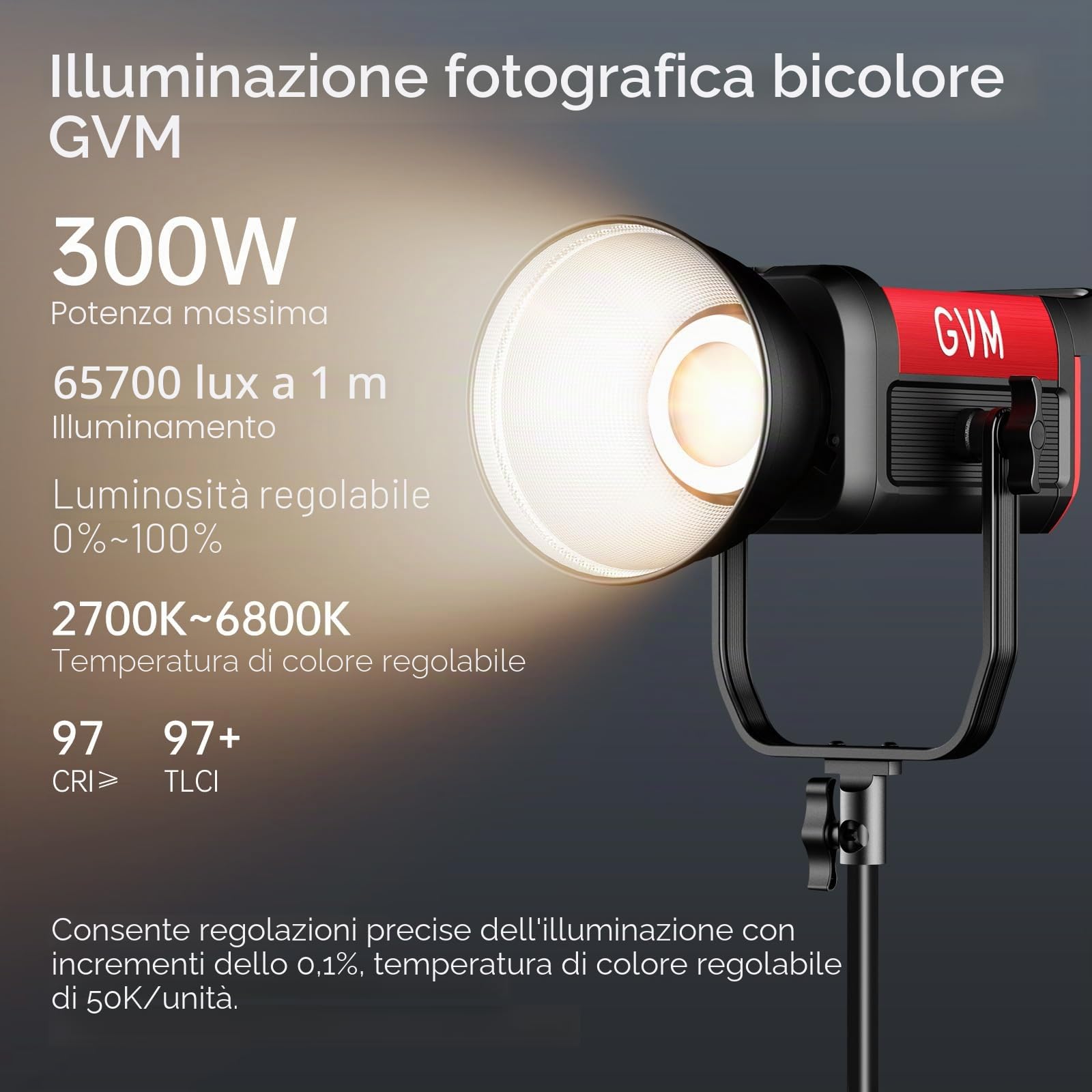 GVM Fotografia Illuminazione 300W Bi-Color Studio Luci con 45 ° Riflettore Standard 65700Lux@1m CCT 2700~6800K 12 Scene di Illuminazione Controllo App Luce Video LED