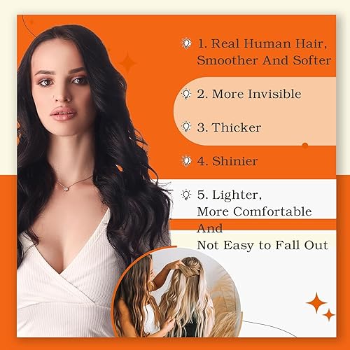 Miniatura 7 de Full Shine - Extensiones de cabello humano real Remy, sin costuras, color negro azabache 1, extensiones adhesivas, cabello brasileño liso, sedoso
