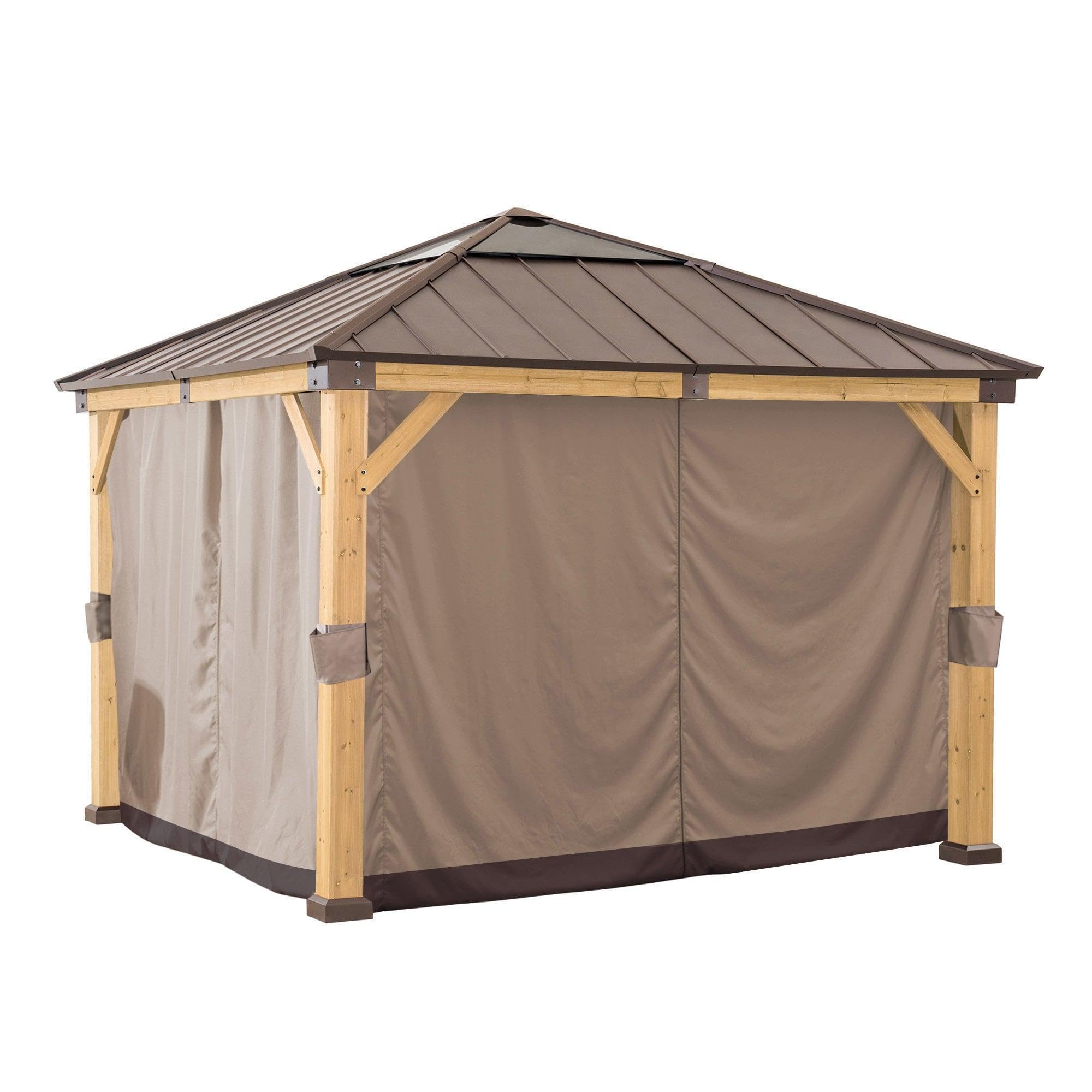 SUNJOY Four-Side Privacy Side Wall Curtain Set for 3.3x3.3m Gazebo, UV-Resistant Water-Resistant Polyester Curtain Panel for Patio, Garden & Backyard, Includes Ring Hardware for Installation, Khaki