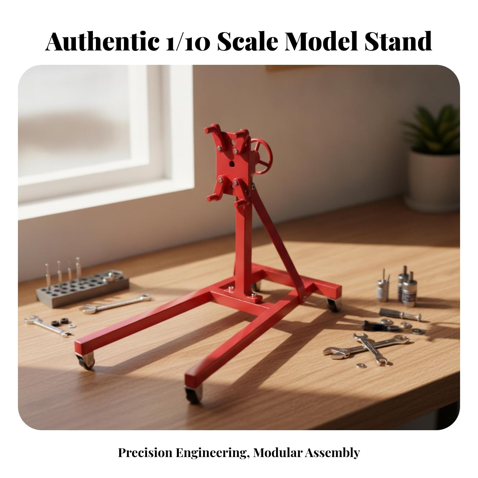 Sollevatore Motore Compatto , Nero | Realistico, Supporto motore Ruote, Tecnico, Accessorio da Garage, per Diorama, Modellisti, Collezionisti