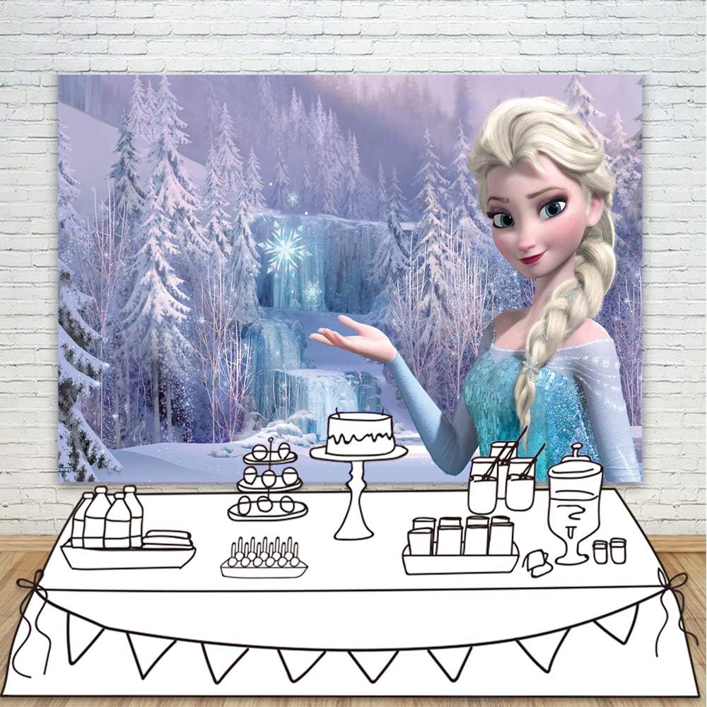 Cheap 1st Birthday Backdrops for Photography Girl 7x5 Princess Elsa Fairytale Ice Castle Backdrop Baby Shower for Girls Personalized Name Photo Background Tabletop