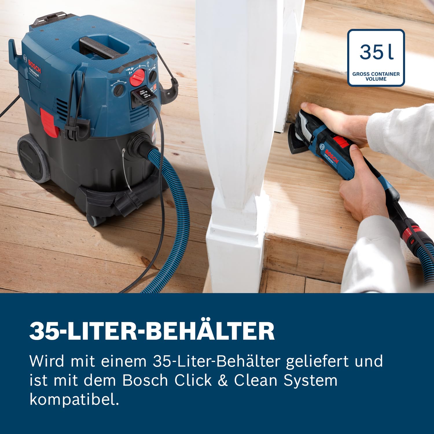 Bosch Professional Nass-/Trockensauger GAS 35 M AFC (Leistung 1200 Watt, 35 L Behälter, 5 m Schlauch)
