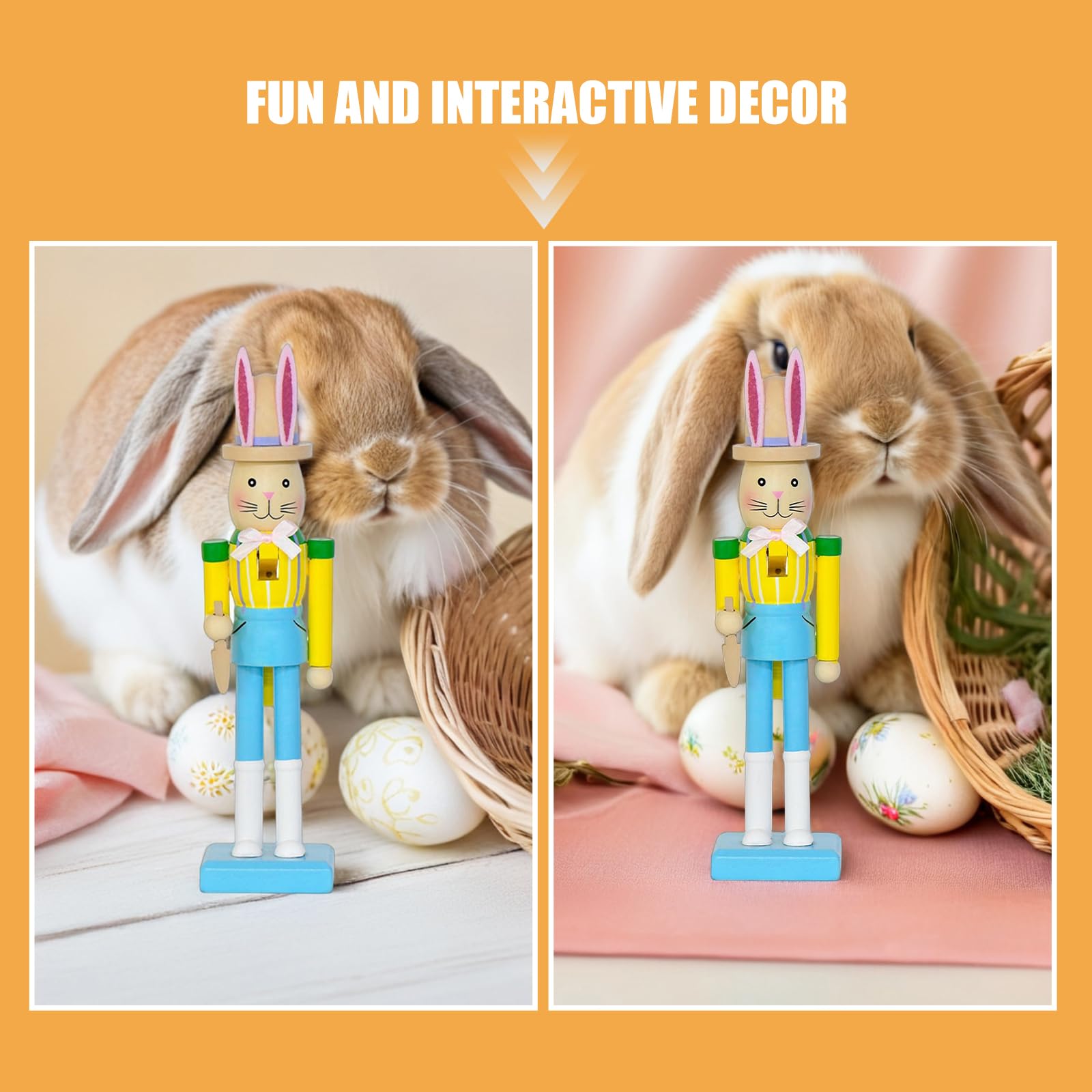 Healeved Set 2 Pezzi Centrotavola Pasquale in Legno Statuine Schiaccianoci a Forma di Coniglietto, Decorazioni da Tavolo Primaverili per Feste di Pasqua e Arredamento Casa