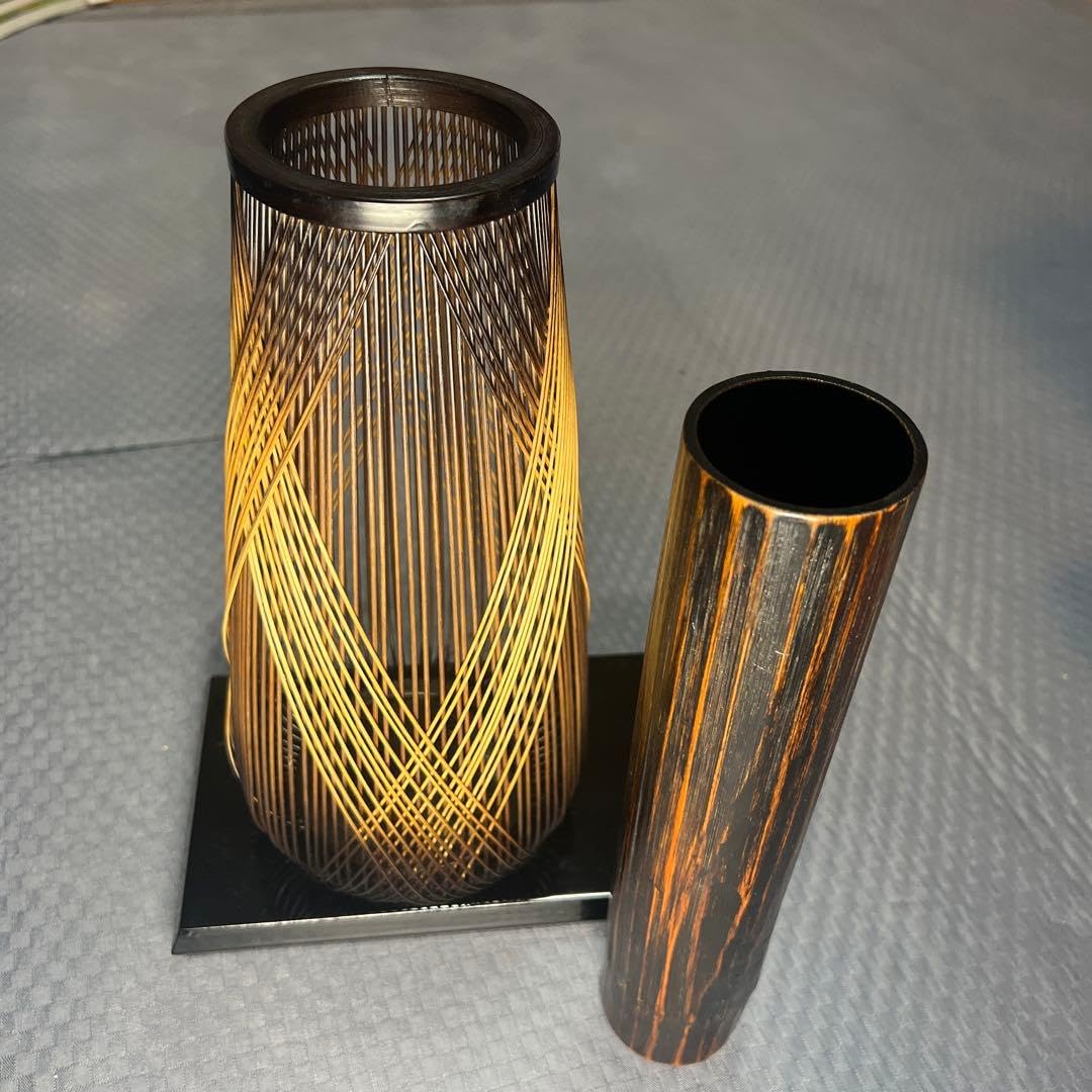 Amazon.co.jp: 駿河竹千筋細工 竹心坊 登龍 伝統工芸品 花器 花瓶 黒