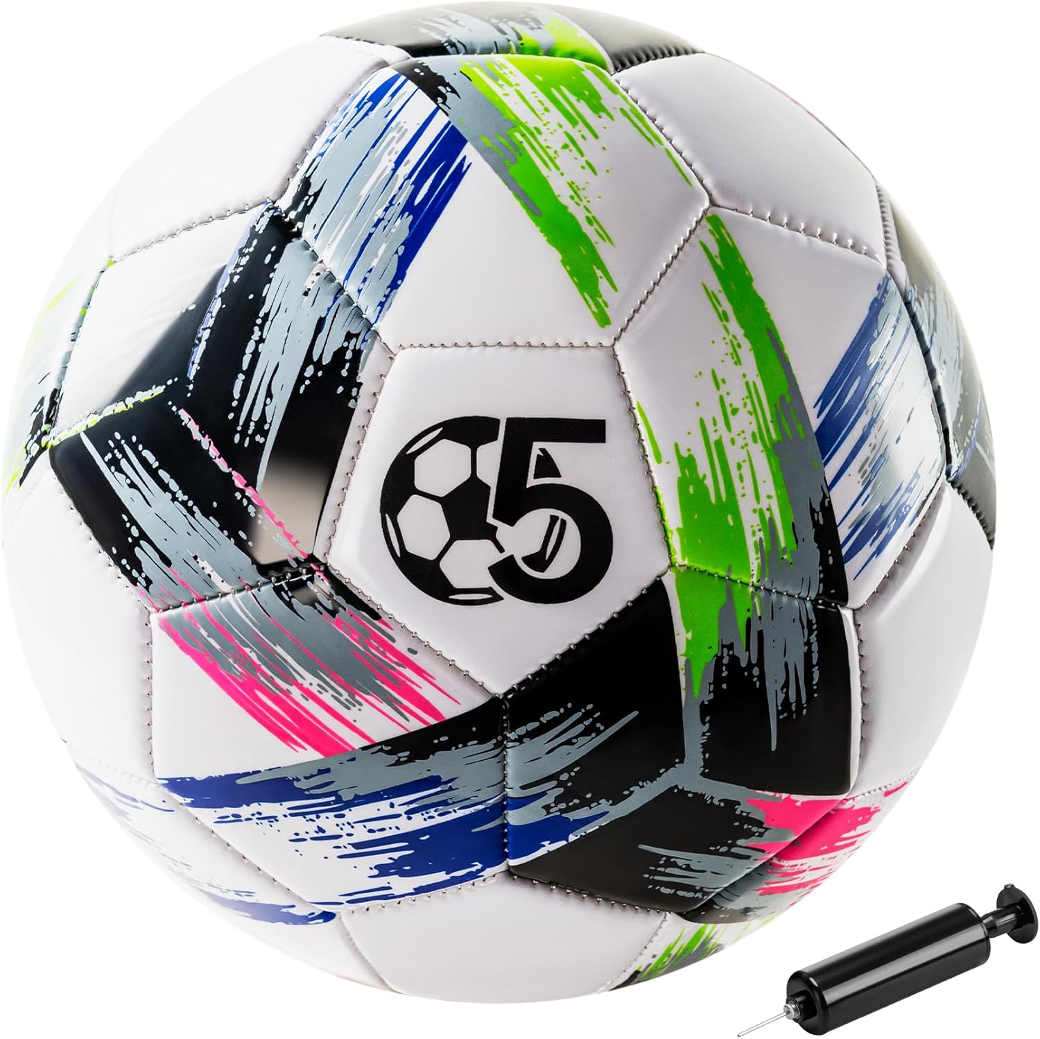 Balón de fútbol tamaño 5 tamaño 4 con bomba desinflada, diseño multicolor vibrante, pelota de fútbol de Navidad de funcionamiento, pelota deportiva