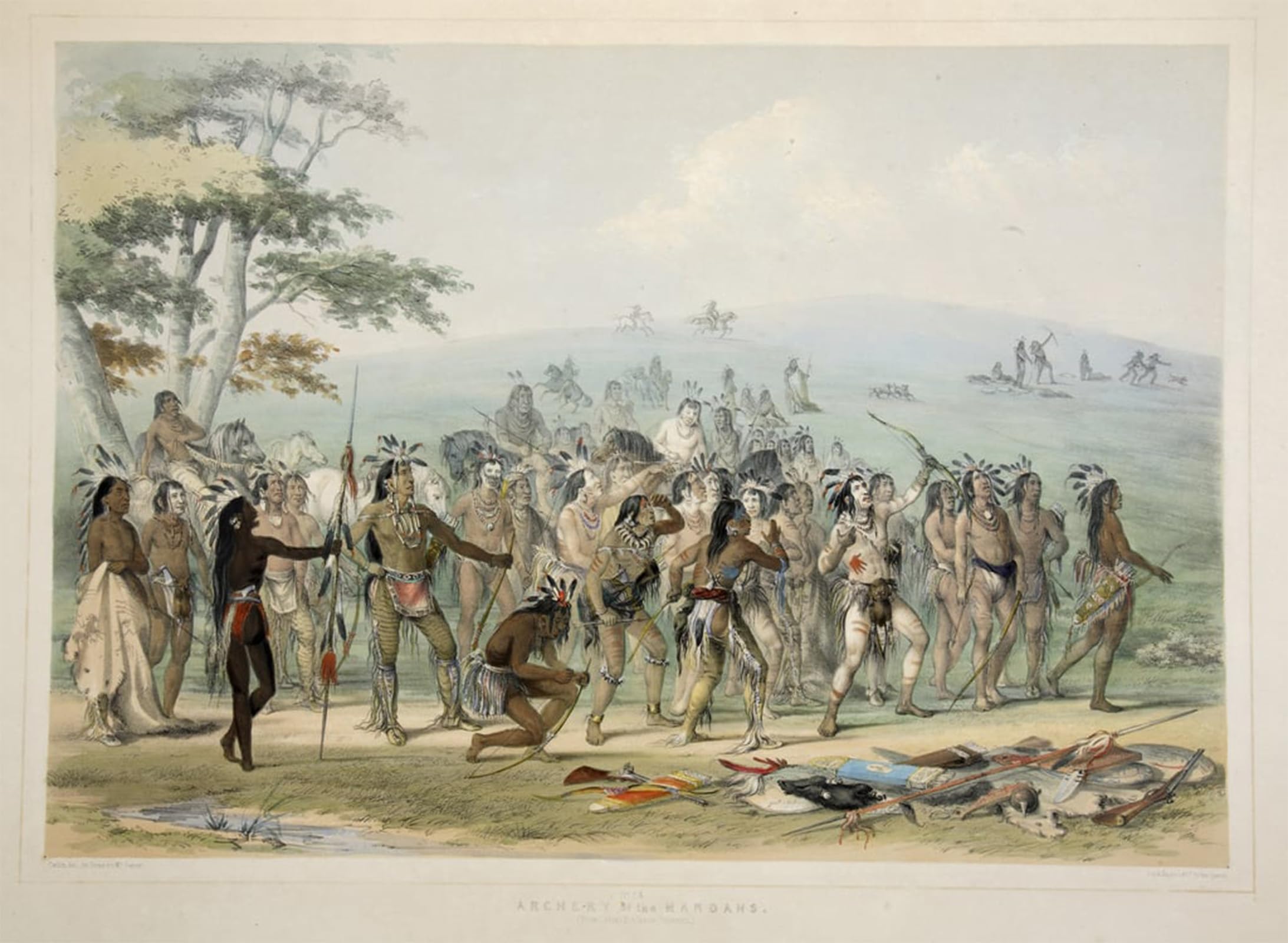 HRJUBWREE Classic Canvas Picture Art Canvas Print Modern Oil Painting Archery of the Mandans by George Catlin Artwork on Wall for Office Decor 60x90cm