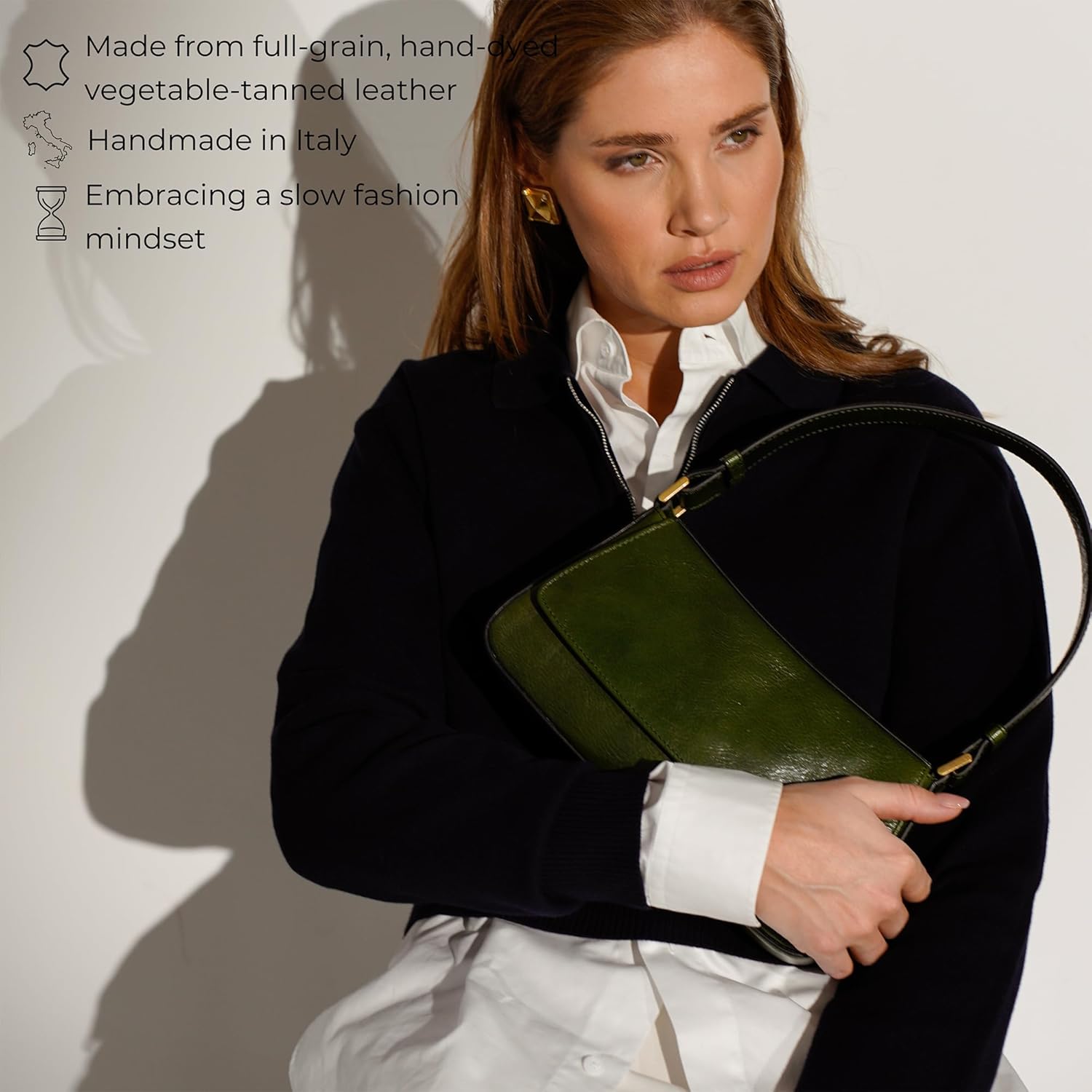 Time Resistance Leather Handbag - Full-Grain Leather Purse for Women - Shoulder Bag Made in Italy - Image 4