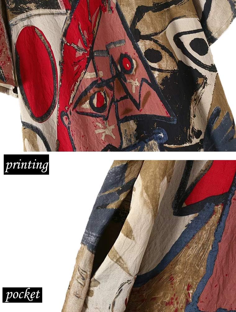 FTCayanz Women's Casual Midi Dresses Short Sleeve Loose Print T Shirt Dress with Pockets - Image 3