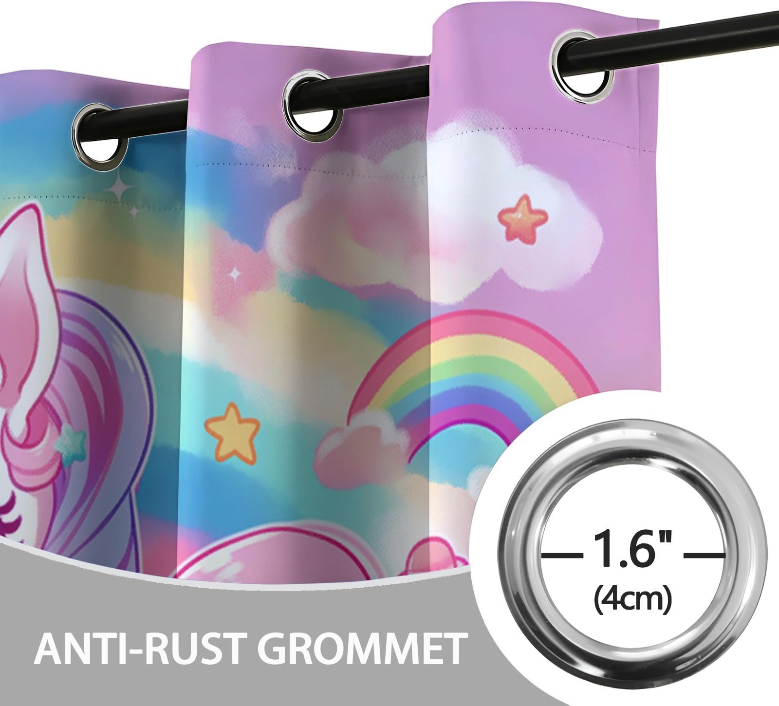 Rideaux Occultants Thermiques Dessin Animé Mignon Licorne Arc-en-Ciel Rose, Rideaux Opaques à Œillets pour Salon et Salle à Manger, Isolation Thermique Moderne, L117 x H138 cm, Lot de 2