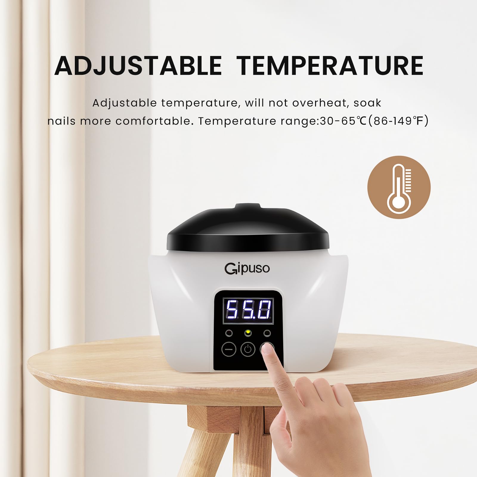 Electric Nail Soaking Bowl, Adjustable temperature?With temperature display?Gel Nail Polish Soak off Bowl, Acetone Soaking Bowl, 50% Faster Soaking, Soak & Steam Mode, Acrylic Nail Dip Powder Remover