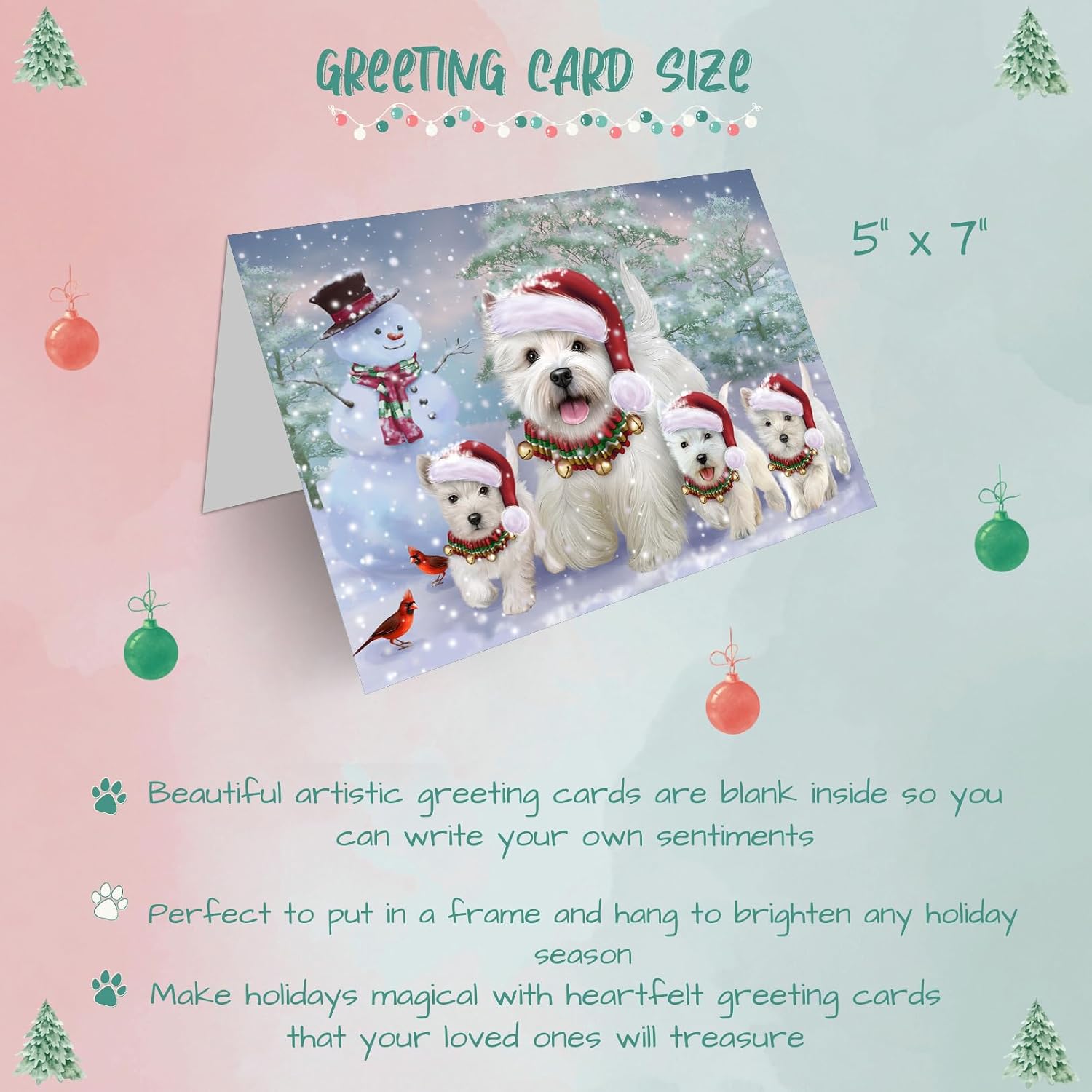 Christmas Running Family West Highland White Terriers Dog Greeting Cards - Adorable Pets Invitation Cards with Envelopes - Pet Artwork Christmas Greeting Cards GCD71468 (10 Greeting Cards)