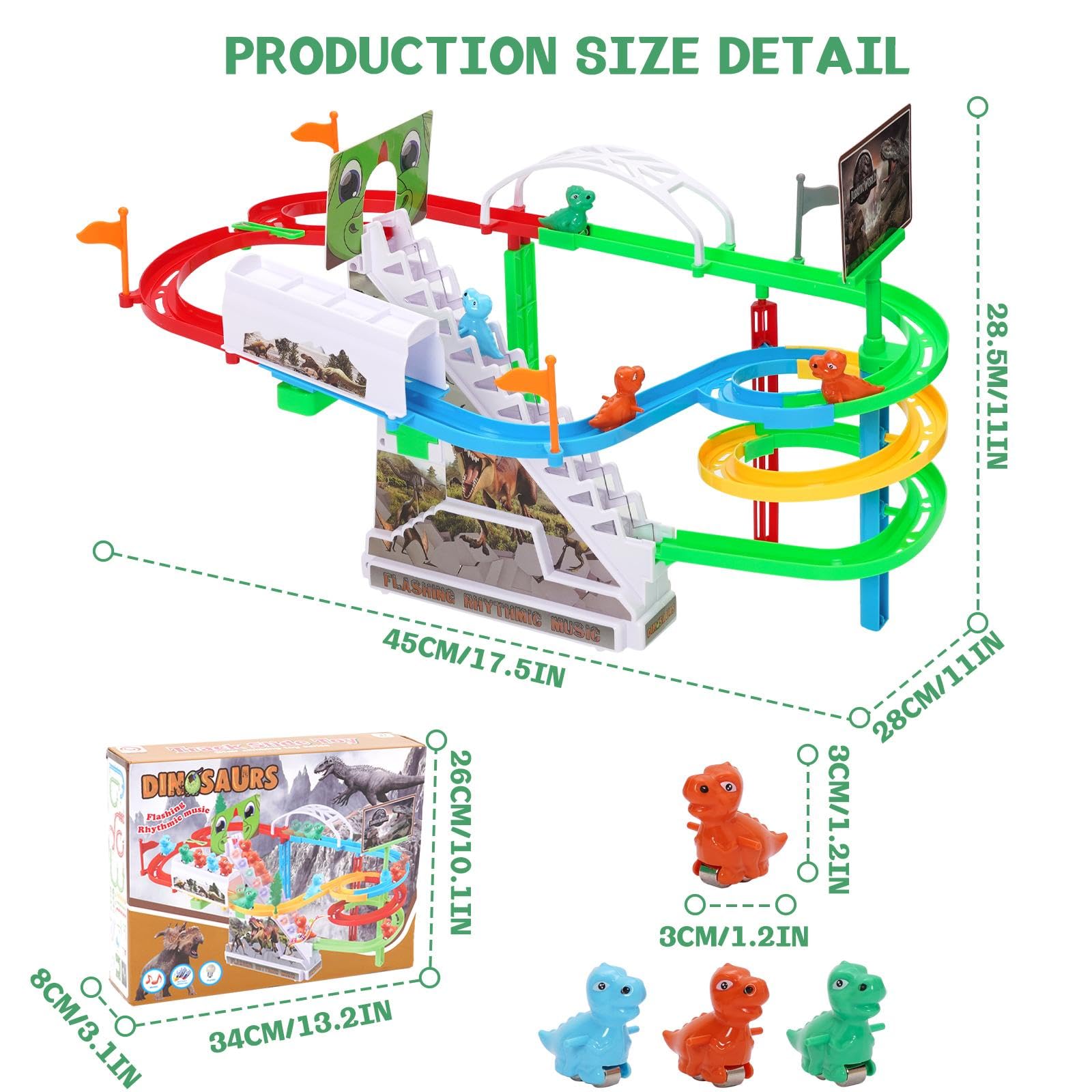 Circuit de Course Dinosaure, Escalade Escalier Jouet pour Enfants, Montagnes Russes Jouets avec Musique et Lumière, Toboggan Dinosaur, Puzzles Éducatifs et Jeux pour Garçons et Filles
