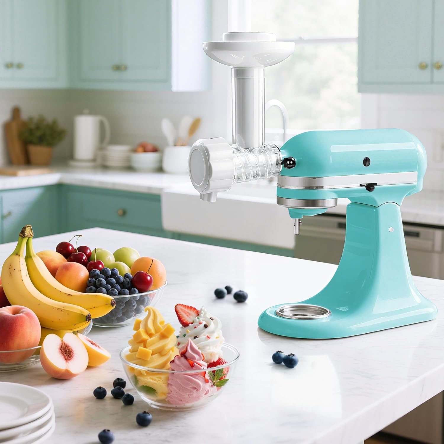 Frozen Fruit Ice Cream Attachment for Kitchenaid Stand Mixer, Dairy-Free Sorbet Gelato Maker, Dessert and Soft Serve Frozen Yogurt - Healthy Dessert Fruit Soft Serve Maker