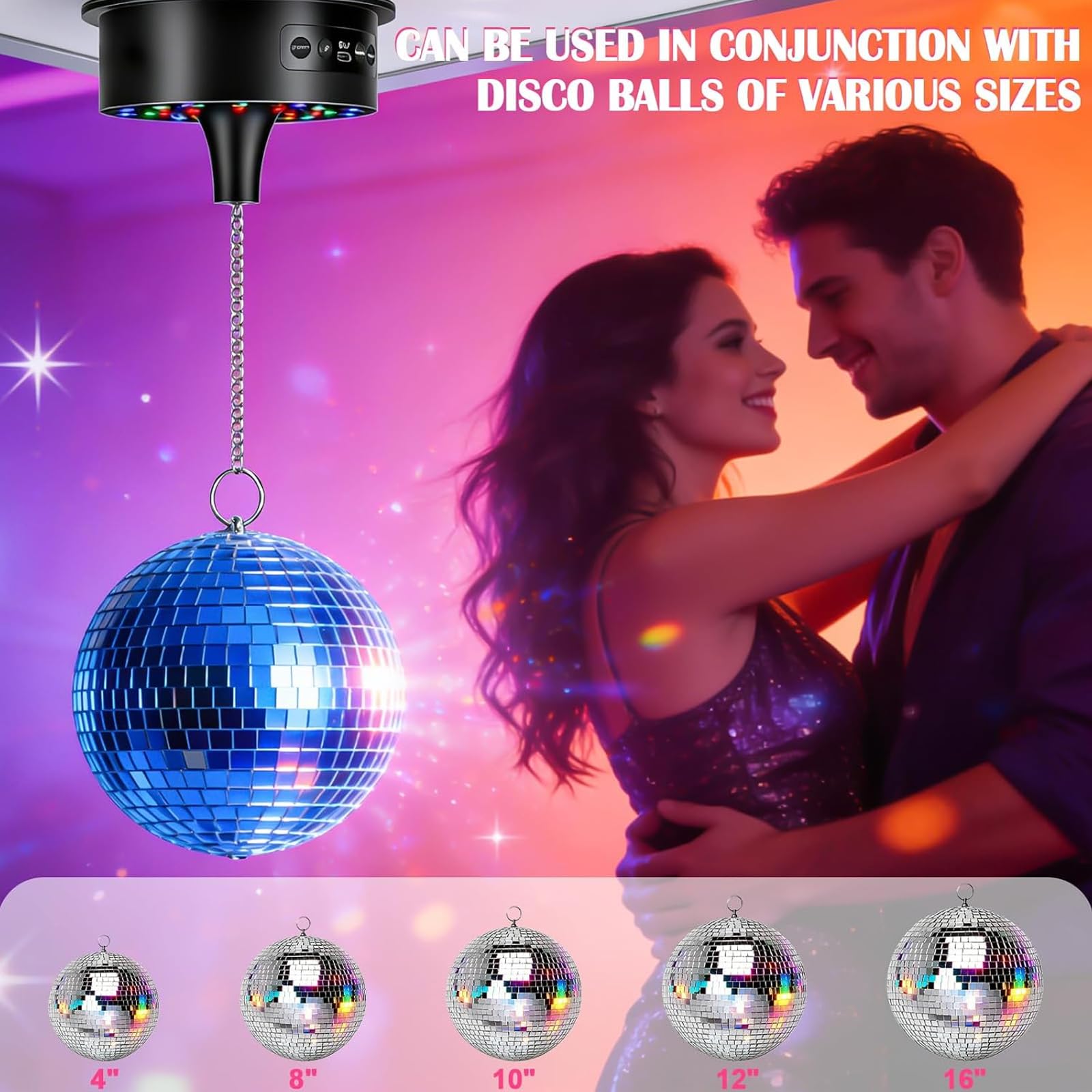 Sfera da discoteca, motore a 30 LED RGB con telecomando, velocità di rotazione regolabile 0-15 giri/min, motore rotativo a LED, motore rotante, sfera a specchio, motore silenzioso per sfere di specchi