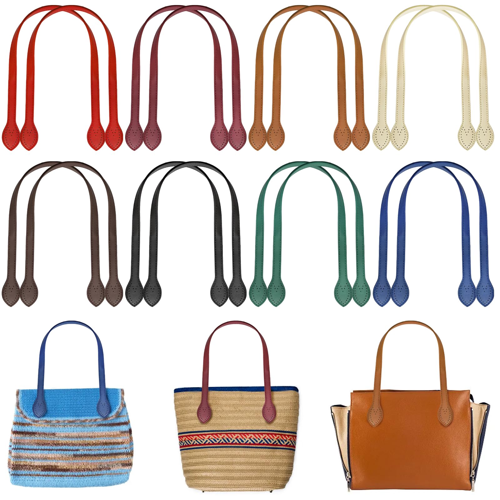 Jucoan 16 Pack 58.4 CM PU Leather Purse Straps, 8 Colors Sewing on Shoulder Bag Strap Handle Replacement for DIY Crocheted Bags HandBag Purse Wallet Making Repairing