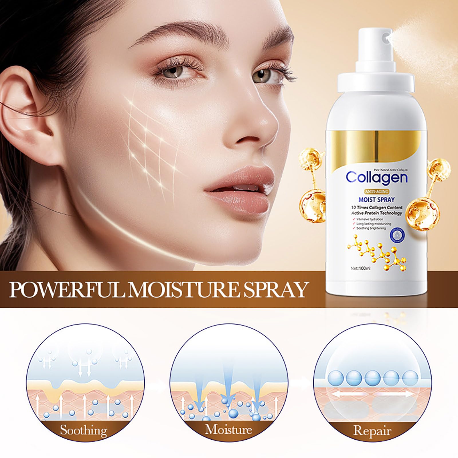 Spray reafirmante de colágeno, relleno y reafirmante para el cuerpo y la cara, suero de colágeno, spray antiarrugas y antiedad para absorción rápida e hidratación instantánea para cuerpo, brazos - 2