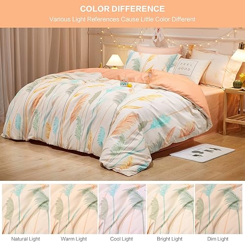 Miniatura 149 de SAPHREAS Juego de funda de edredón de hojas botánicas, tamaño King, 3 piezas, hojas amarillas, juego de funda de edredón 100% algodón suave, 1 funda