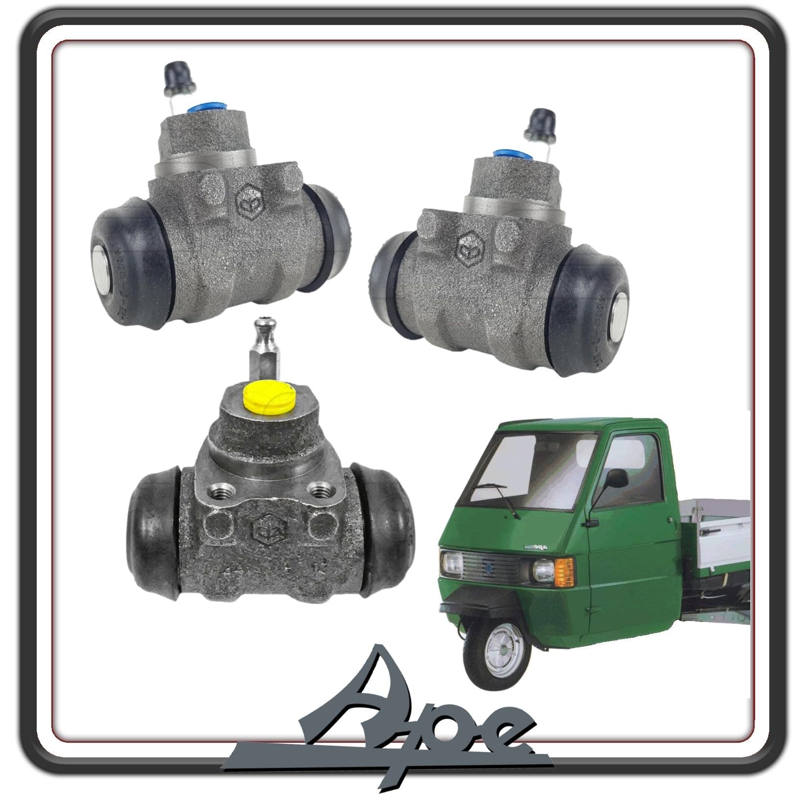 KIT 3 CILINDRETTO CILINDRETTI FRENO ANTERIORE + POSTERIORI PER PIAGGIO APE 703 BENZINA E DIESEL - APE 602 - APE CAR - MAX DIESEL - APE APE POKER E BENZINA - PIAGGIO QUARGO DIESEL ORIGINALE.