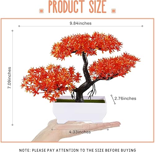 Miniatura 2 de Frjjthchy Mini plantas artificiales de bonsái con macetas de cemento de plástico para decoración del hogar y la oficina (naranja)