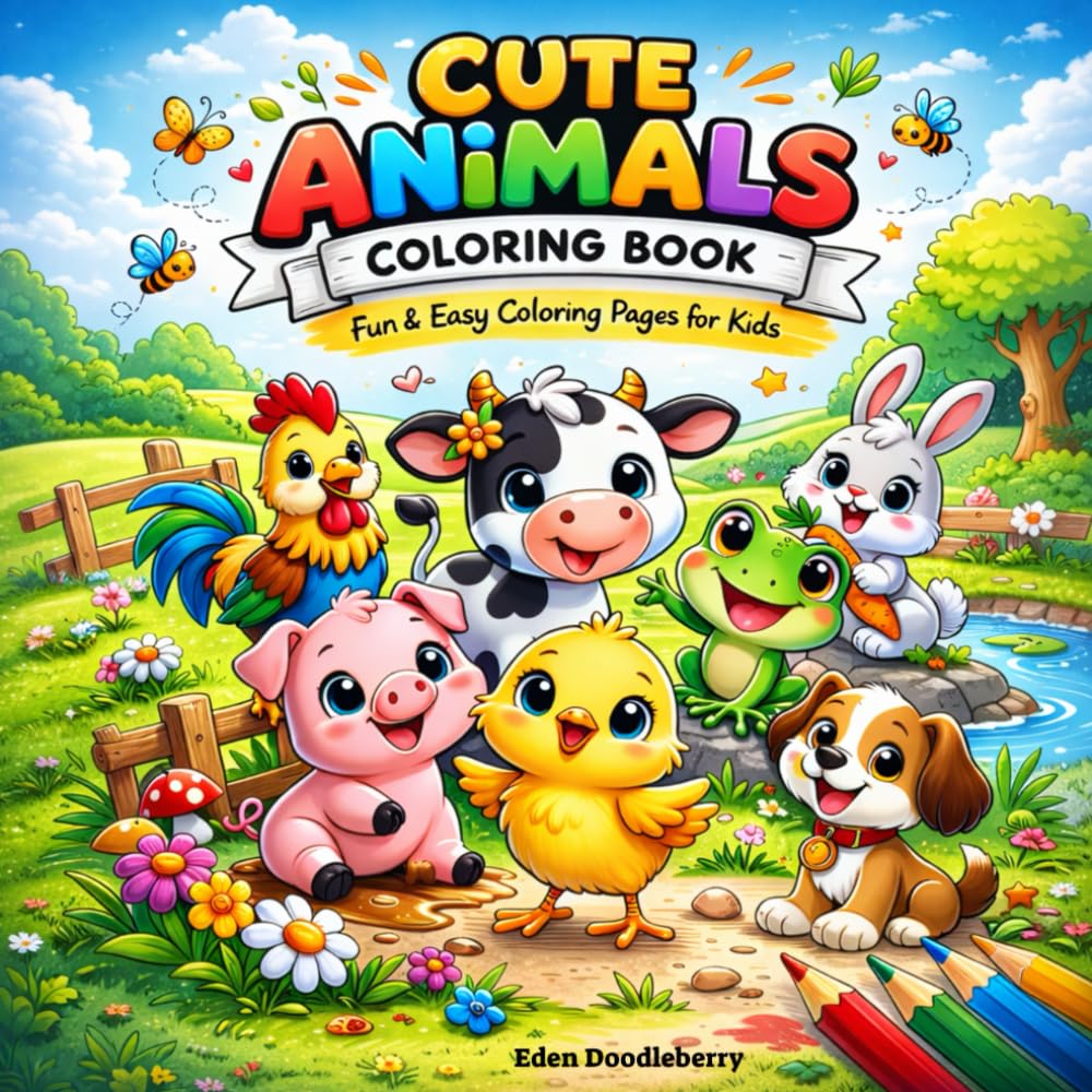 Cute Animals Coloring Book: Fun & Easy Coloring Pages for Kids