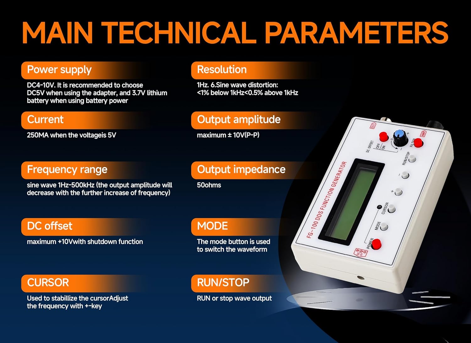 FG 100 DDS Function Generator, DDS Counter, Sine Frequency 1HZ-500KHz, Counter Source Generator Meter, Used for Scan Time Calibration Coefficient of