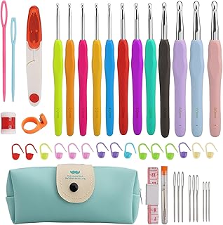 Lrocotanc Set de Agujas de Ganchillo 44 Piezas - 12 Tamaños Kit de Crochet para Principiantes - Mango Ergonómico Suave - Accesorios de Ganchillo de Colores - Con Bolsa de Almacenamiento