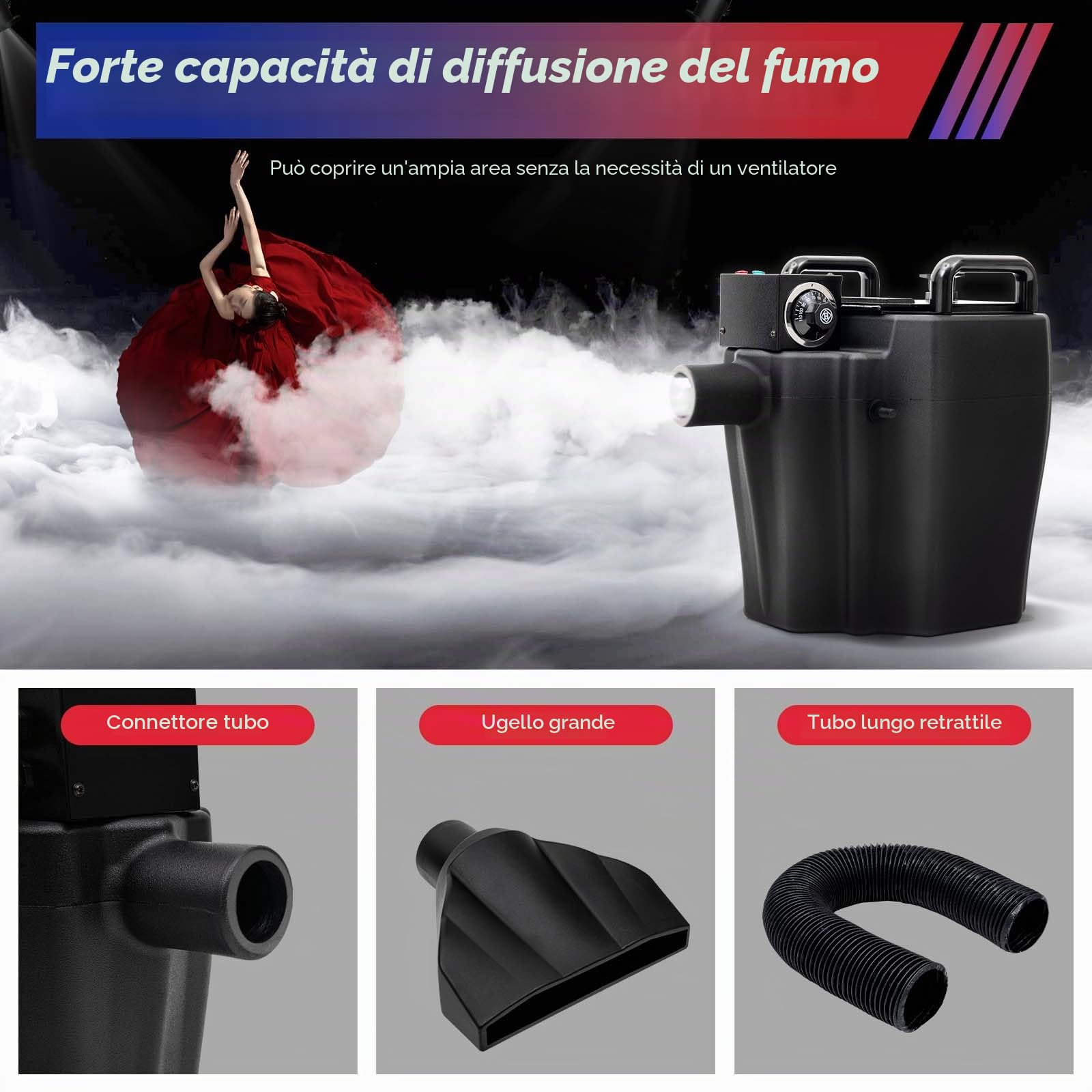 Macchina per il fumo 3500 W, Macchina per nebbia da pavimento Dry Ice, DJ Party Ghiaccio secco Fog Machine, Copertura del fumo, per Natale, feste di nozze e spettacoli sul palco, ecc