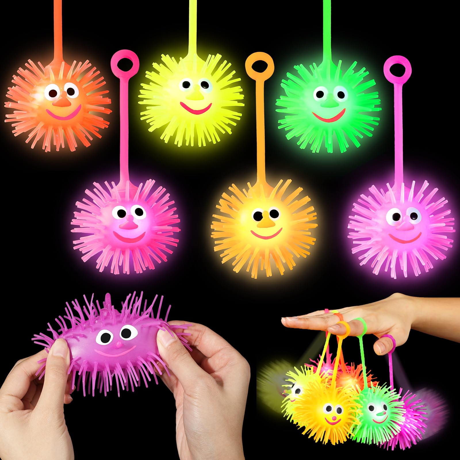 24PCS Light Up Balls for Kids 3.4 inch Puffer Bouncy LED Ball Flashing Sensory Glow in The Dark Toys Bulk Party Favors for Valentines Day Gifts Classroom Stuffer Sprizes Pinata Fillers