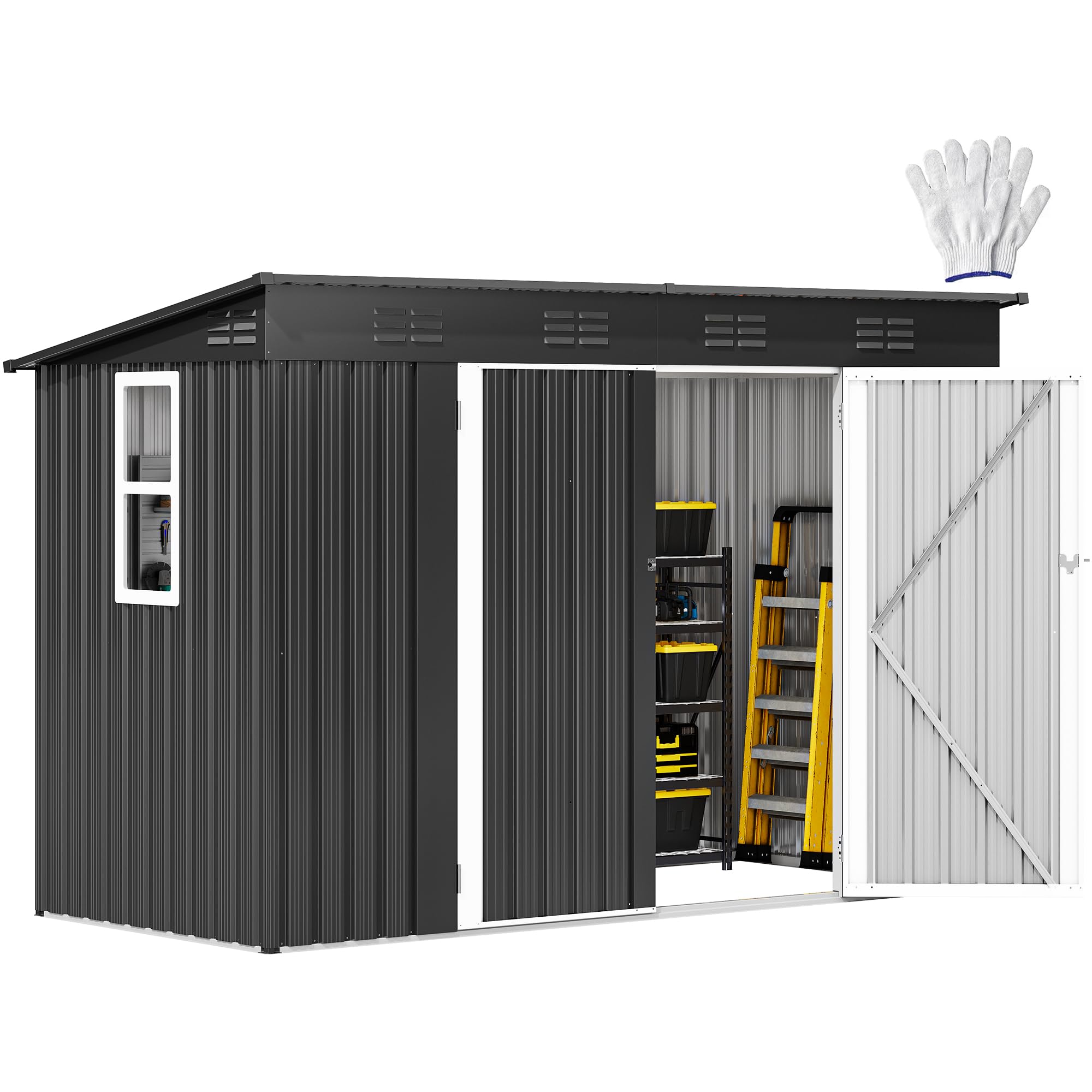 Photo 1 of DWVO 9x4 FT Oversized Storage Shed, Metal w/Window & Lock - Dark Gray