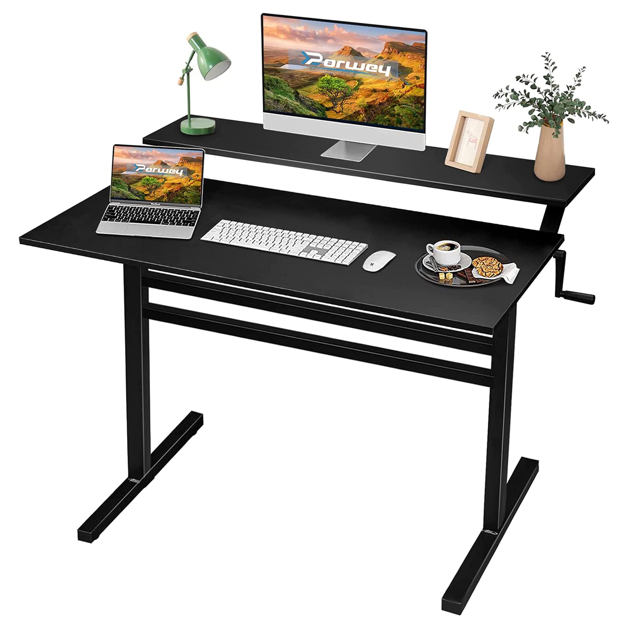 Buy PORWEY Crank Adjustable Height Standing Desk, 2 Tier Ergonomic