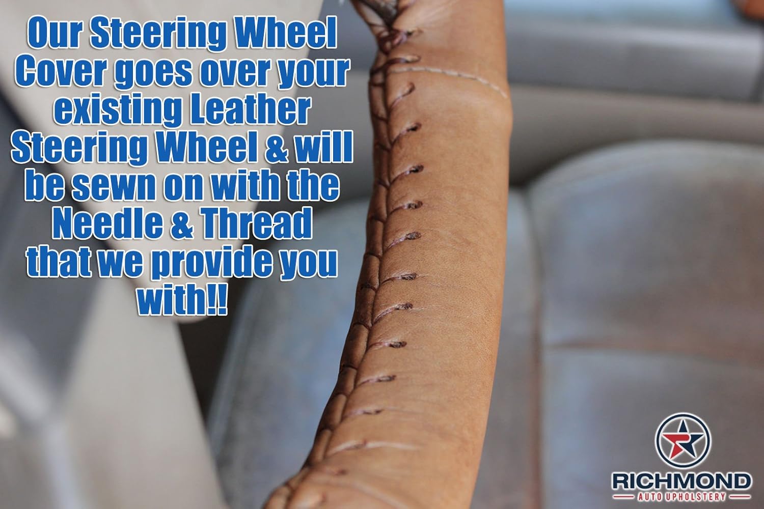 Richmond Auto Upholstery - Leather Steering Wheel Cover, 2-Stitch Style Compatible with 2004-2008 Ford F-150 King Ranch