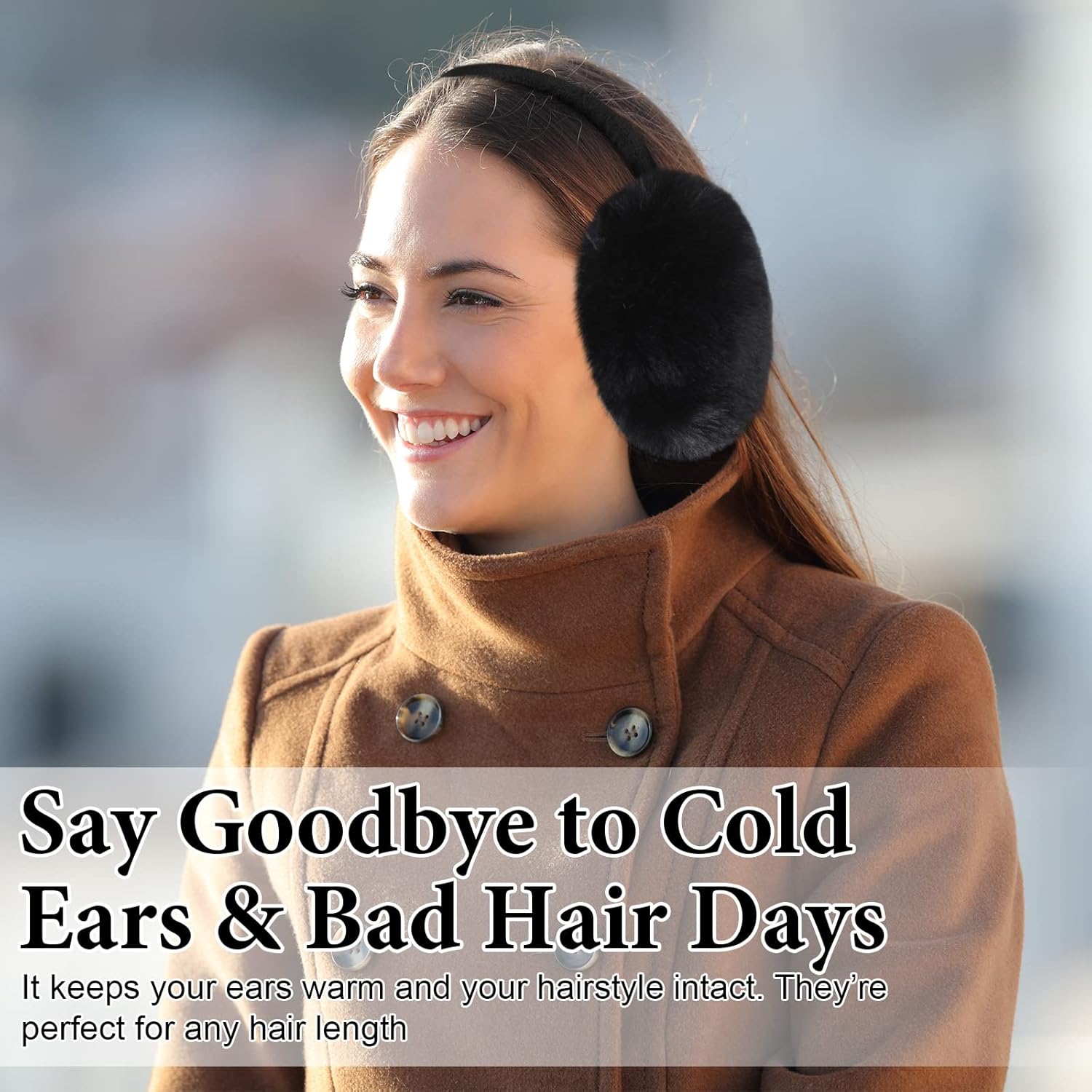 JaGely 6 Pcs Winter Ear Muffs and Gloves Set for Women Furry Warm Foldable Earmuff Ear Covers Knit Thick Gloves Gift - Image 4