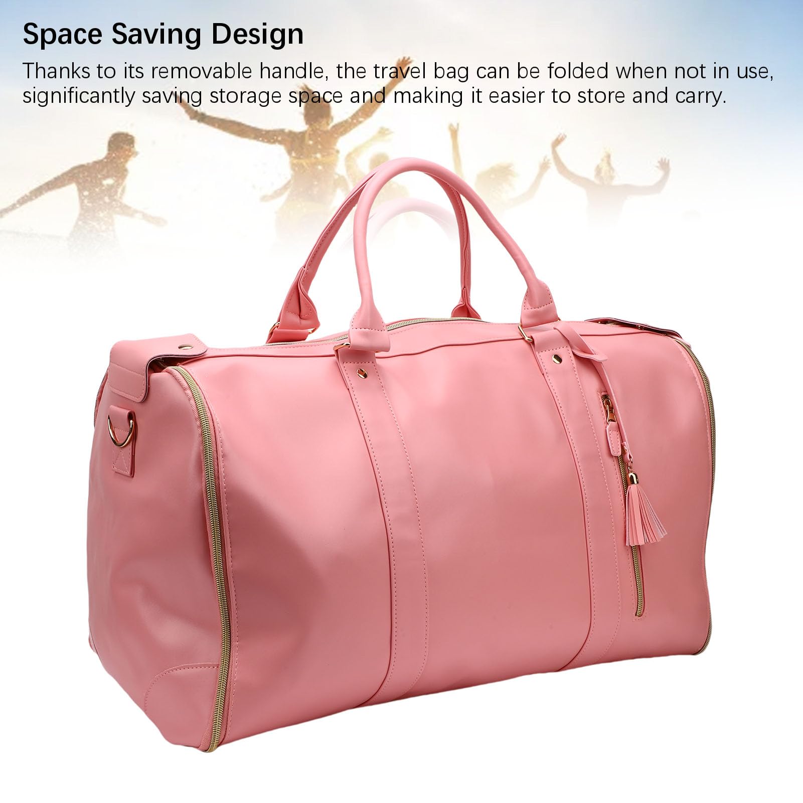 LICAEVEY Torba Podróżna Duża pojemność Miękka Skórzana Rączka Wodoodporna Torba do Przechowywania ubrań z Odpinanym Uchwytem 40L (PINK)