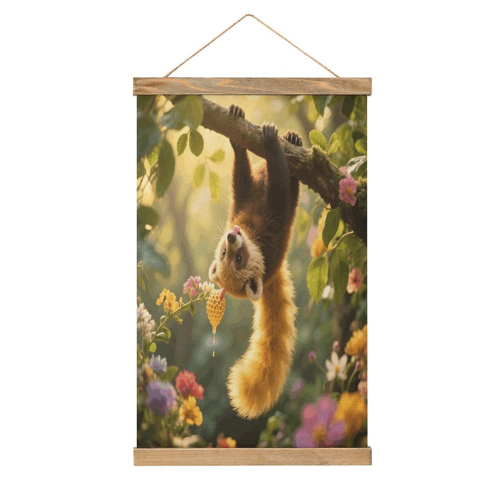 VstaDank Kinkajou Linen Hanging Painting Vintage Canvas Wall Art Poster Reading Nook Corner Decor Retro Wall Decor Prints for Library Reading Room Home 13.2 X 20.47 Inch
