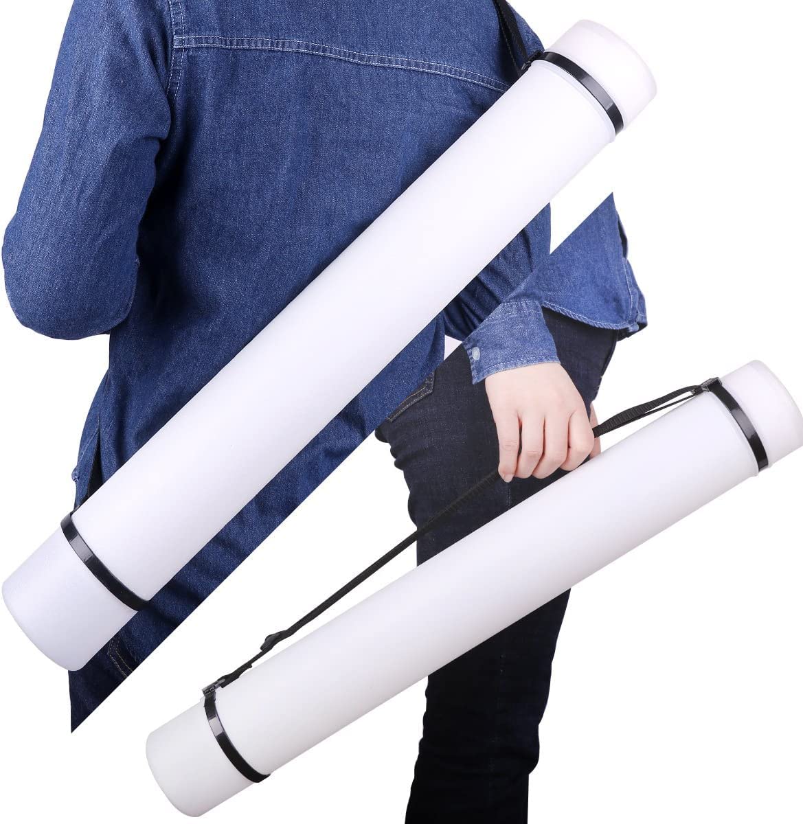 Qcwwy Tube pour affiches de documents, tubes pour affiches avec sangle, matériau de extensible pour les travaux de collecte(blanche)