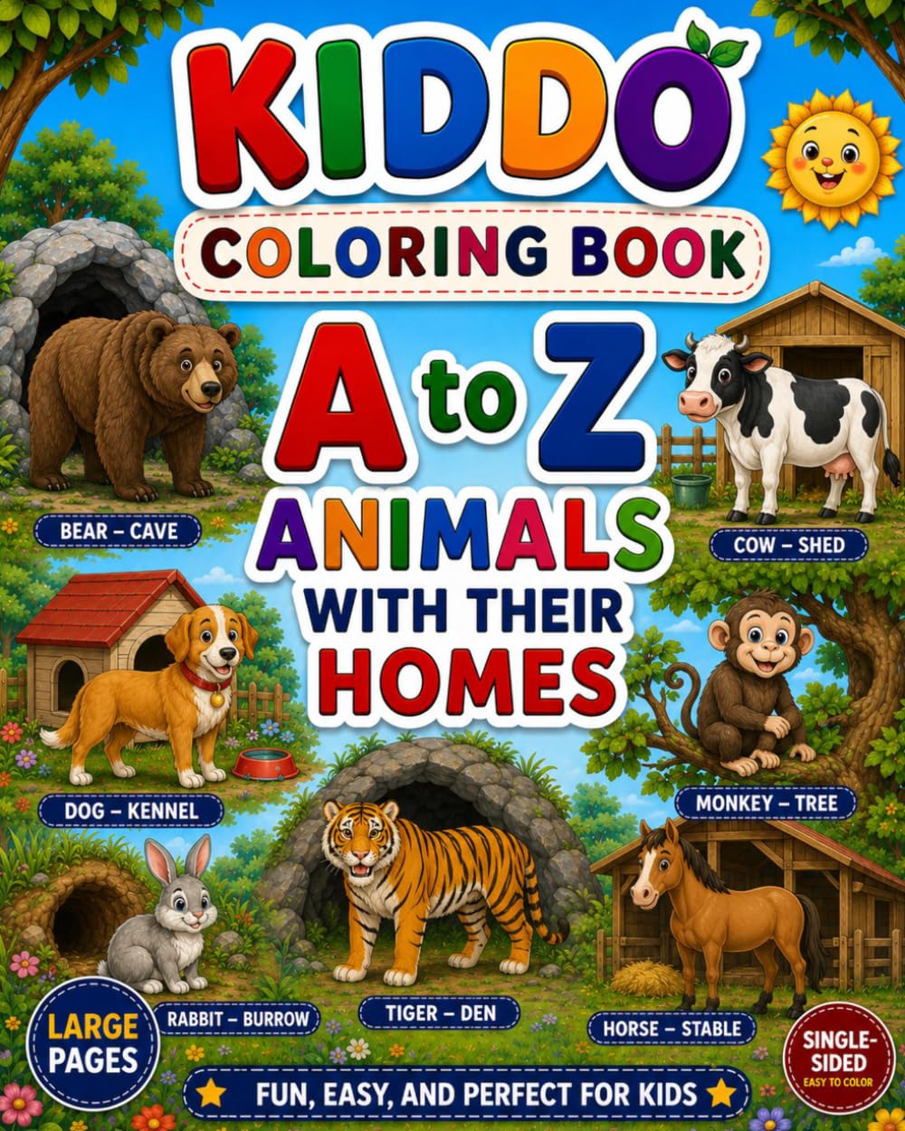 A to Z Animals with Their Homes Coloring Book: Fun Alphabet Coloring Book for Kids Ages 3–8 | Learn Animal Homes from A to Z | Large Simple ... Early Learners (KIDDO A to Z Coloring Books)