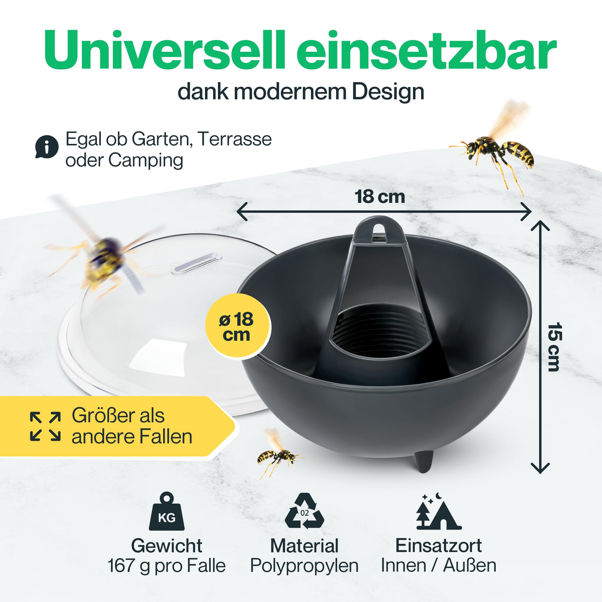 Lot de 2 pièges à guêpes - Piège à insectes efficace pour répulsif contre les guêpes - Extra grand - Piège à guêpes pour l'extérieur - Anti-guêpes - Piège vivant à suspendre - Respectueux de