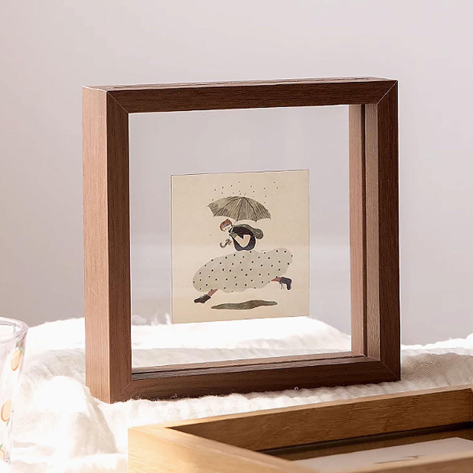 Unikicool Double Sided Transparent Photo Frame,Floating Frame,Square Frames,Double Glass Picture Frame Display Photo,Sturdy And Scratch Resistant,As A Gift For Birthdays,Weddings,Anniversaries