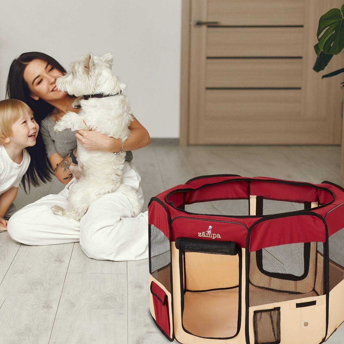 Zampa Portable Foldable Pet playpen Exercise Pen Kennel + Carrying Case For Larges Dogs Small Puppies /Cats | Indoor / Outdoor Use | Water resistant : Pet Supplies