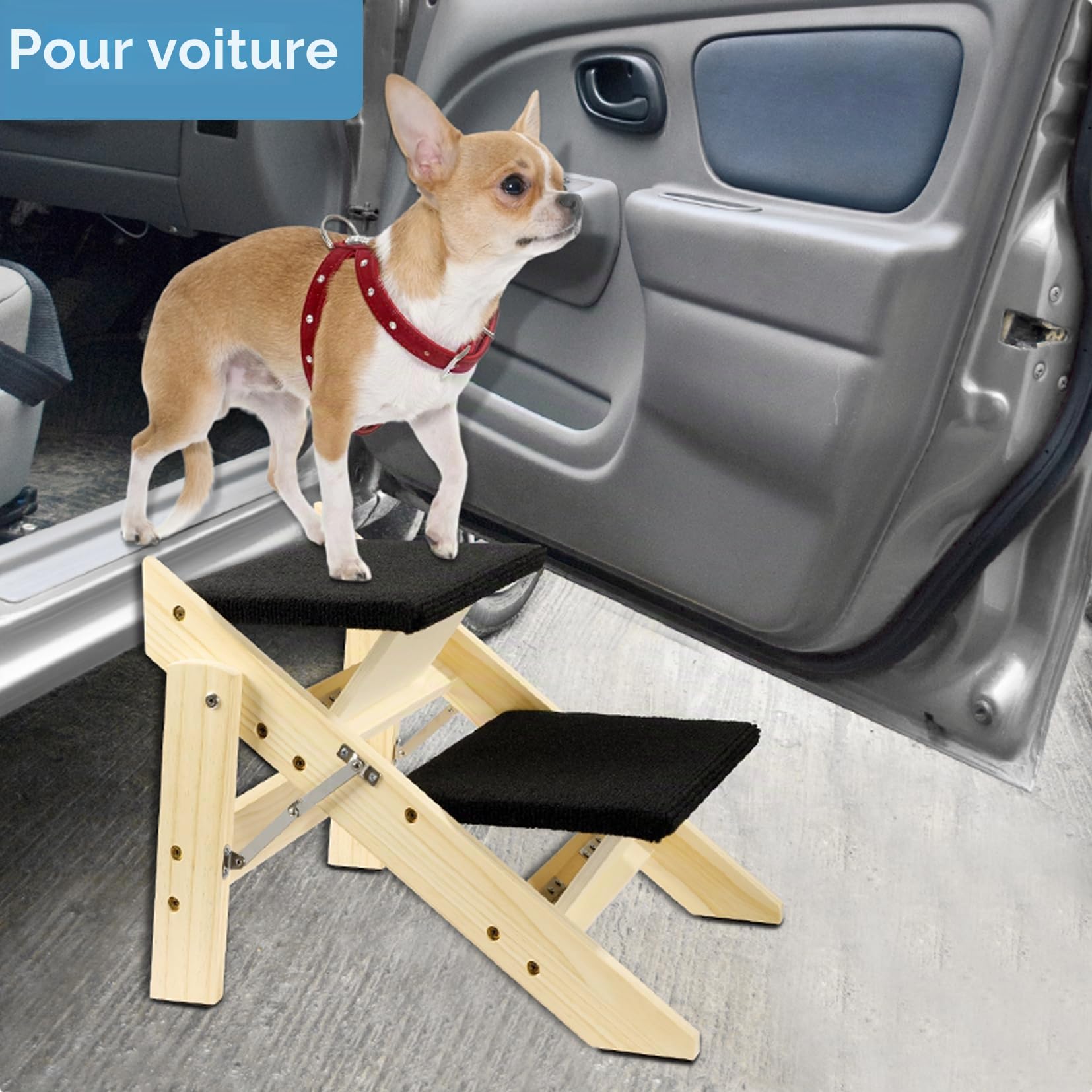 Rampe pliable 2 en 1 pour chien avec 2 marches, escaliers en bois durable pour chiens de petite et moyenne taille, escaliers pour animaux domestiques